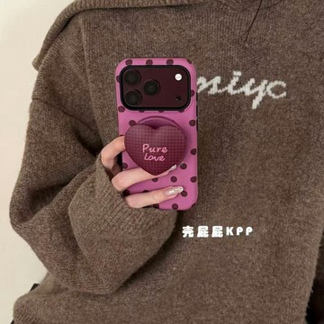 ins韓系復古波點櫻桃紅支架適用iPhone18promax蘋果17手機殼16硬