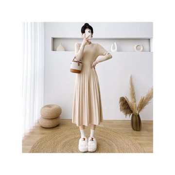 打底裙秋冬款配大衣韓版連衣裙中長款針織洋裝女秋冬長袖收腰打底