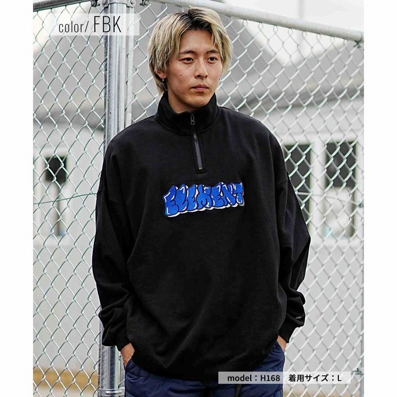 ELEMENT/エレメント メンズ トレーナー ハーフジップ ロゴ