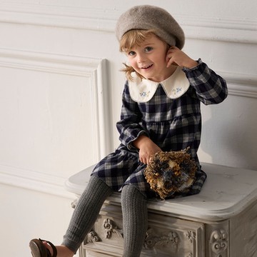 PIPPY優雅格紋海軍領棉質洋裝 藍-130