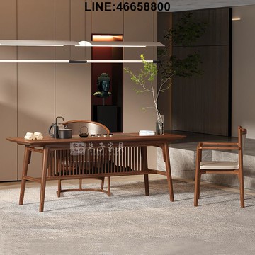 公司貨 免運速發 開立發票 茶桌椅組 新中式輕奢黑胡桃木茶桌簡約禪意實木茶室客廳山水茶臺廠家直銷