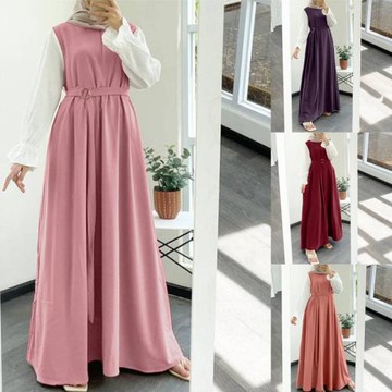 馬來西亞民族風沙特拼色大擺袍子迪拜長袍女 Dubai Robe Dresses