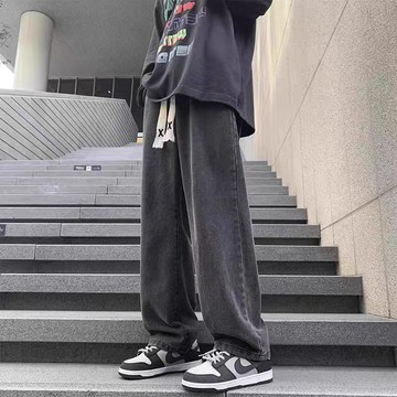 【高質感】3XL-灰色直筒褲牛仔褲 长裤