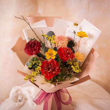 【春花爛漫】奢華紅 母親節康乃馨花束 / 永生花 乾燥花