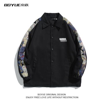 BOYUE帛躍秋季網紅小熊拼接外套男潮青少年夾克2022高級感美式ins
