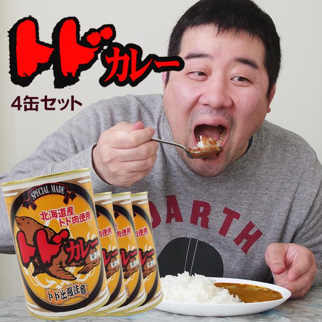 トドカレー×4個セット(辛口)北海道産トド肉使用 とどのジビエ 貴重なとど肉 アシカ科肉缶(鳥獣肉) ご当地缶詰   レトルトカレー