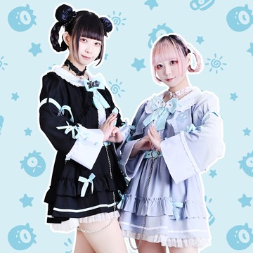 原創三麗鷗SANRIO人魚漢頓地雷量產型荷葉邊長袖腰帶洋裝【JJ5082