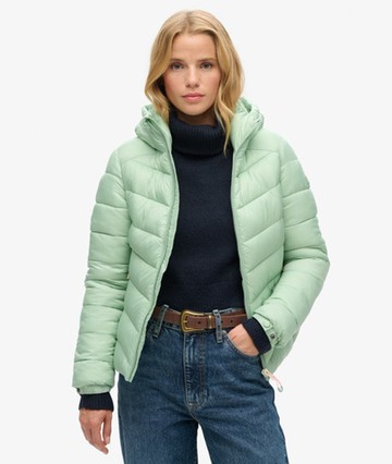 Superdry Women's Women's Hooded Fuji Padded Jacket Green / Sea Green - Size: 14 Size: 10