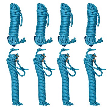 FAmILyLIFE 生活 5.5mm加粗防滑雙反光營繩8件組 附調節片 雙頭 7m x 4 + 單頭 3.5m x 4  3.5m + 7m  極光藍