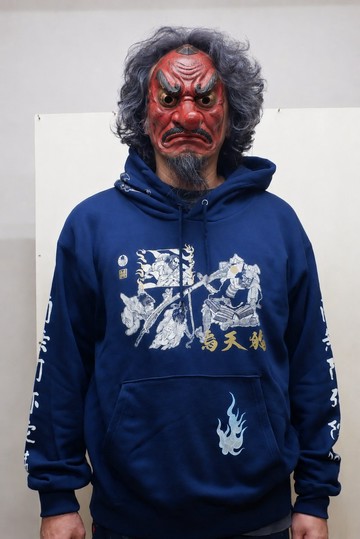「弁慶與烏天狗」手刷絲網印刷連帽 T 恤 | 藏青、米色、金色、蓄光