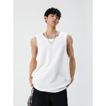 悟空有貨美式肌理感坑條坎肩背心男夏季簡約純色運動健身無袖T恤