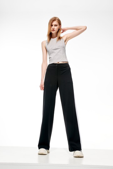 涼感配色邊直筒褲