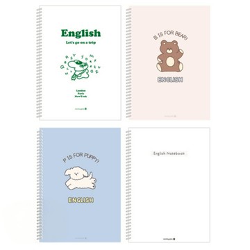morning glory 1200 初高中線圈英語筆記本4件組 可愛動物封面設計 學生英語學習筆記本  1組  綠色旅行兔 + 棕熊 + 藍色小狗 + 白色英文標題