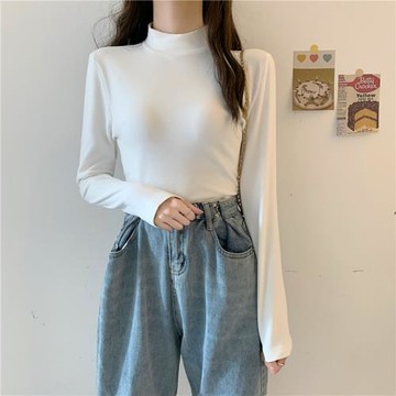 半高領打底衫女秋季2025新款內搭顯瘦黑色長袖T恤大碼胖mm上衣服