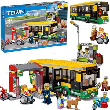 中國積木城市系列60154公交車站臺巴士兒童益智拼裝玩具男孩禮物