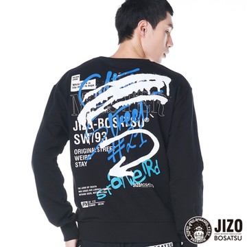 地藏小王 BLUE WAY –塗鴉標籤惡搞厚長TEE(黑)