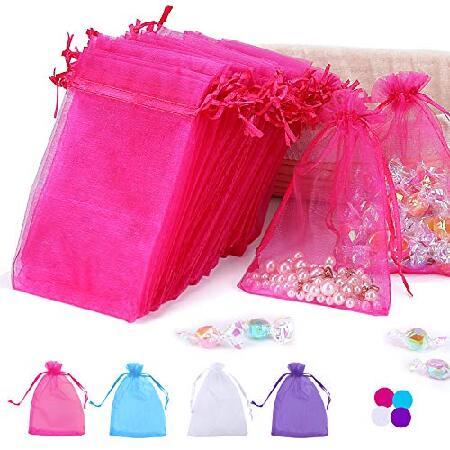 100PCS 4x6 Inches Organza Gift Drawstring Bags Pouch for Jewelry Party Wedding Favor Party Festival Bags by Angooni(Hot Pink)