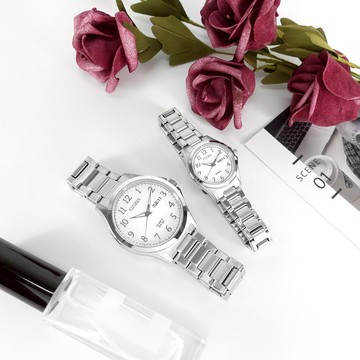 CITIZEN 星辰表 / BF2021-82A.EQ0610-53A /不鏽鋼手錶 情人對錶 白色 41mm+27mm