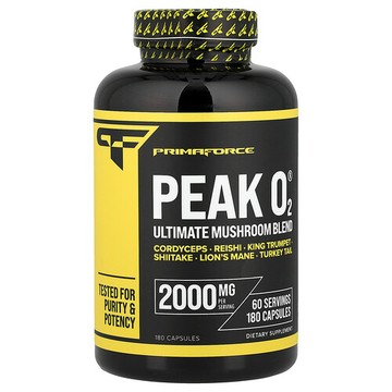 Primaforce, Peak O2，優級蘑菇混合物，2000 毫克，180 粒膠囊（每粒膠囊 666 毫克）