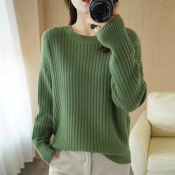 慵懶風圓領毛衣女秋冬新款套頭寬松顯瘦日系針織打底上衣外穿 大尺碼上衣 冬天衣服 大尺碼女裝 長袖上衣 日系穿搭 法式上衣