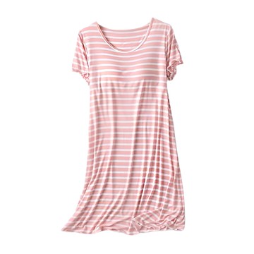 NEW FORCE 莫代爾條紋附胸墊居家裙 - 柔軟親膚舒適透氣  2XL  粉色  1件