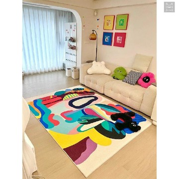 【臺灣出貨 可客製化】藝術彩色2026新款客廳地毯多巴胺兒童房間沙發茶几毯臥室牀邊地墊客廳地墊 臥室地毯 地毯地墊 牀邊