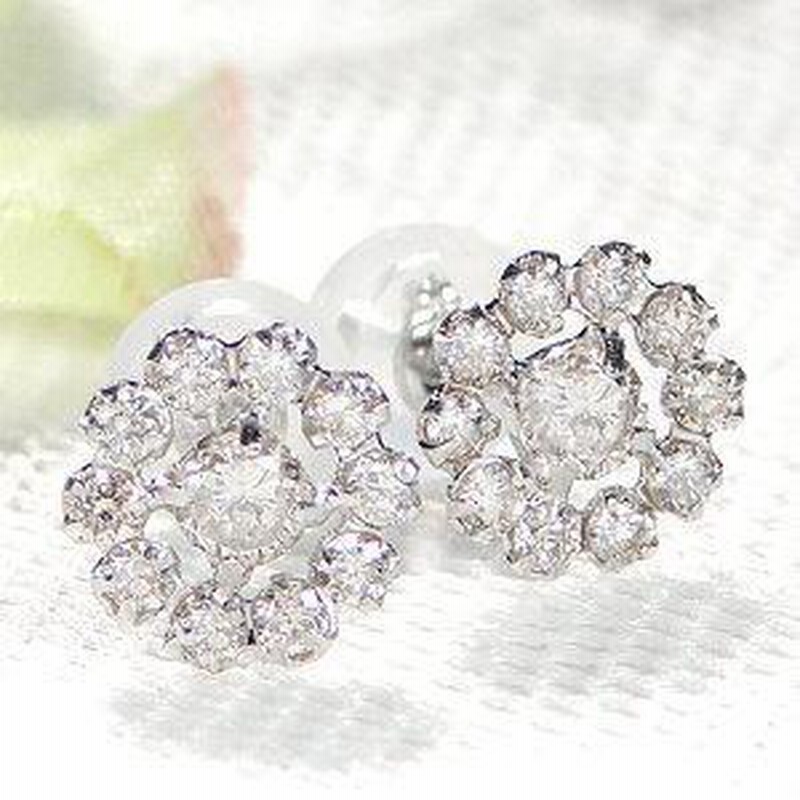 ゴールド 0.5ct ダイヤモンド ピアス K18 YG WG 安い 人気 可愛い 花 ...