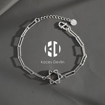 S925銀六芒星手鍊男鍊條手繩復古飾品【聚物優品】