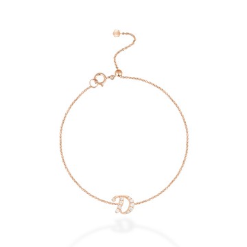 【mori】D字母鑽石手鍊 【14k玫瑰金】