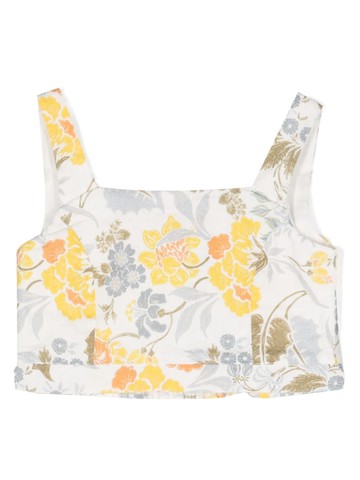 THE NEW SOCIETY - floral-print square-neck top - kids - Cotton/Linen/Flax - 8 yrs - White