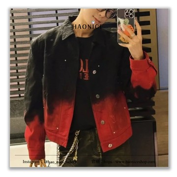 【HAO NICE】25SS 時尚精品Louis Vuitton 經典刺繡LV浮雕 漸層紅色牛仔外套 奢華質感