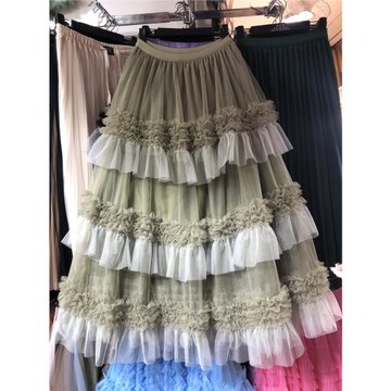 2025春秋美拉德配色時尚穿搭大擺紗裙跳舞半身裙重工蛋糕裙蓬蓬裙