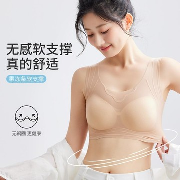 春夏超薄冰絲無痕透氣內衣女士聚攏舒適果凍膠固定杯提拉美背文胸