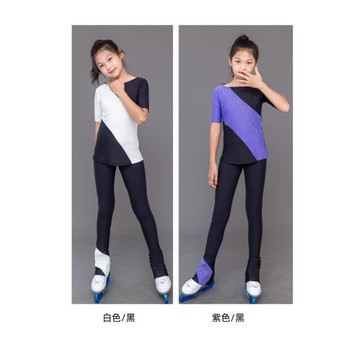 花樣滑冰服女童成人訓練服T恤上衣包鞋長褲拼接鑲鉆高彈速干套裝