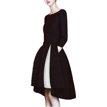 2025春秋新款時尚氣質赫本風小黑裙連衣裙中長款復古顯瘦蓬蓬裙女