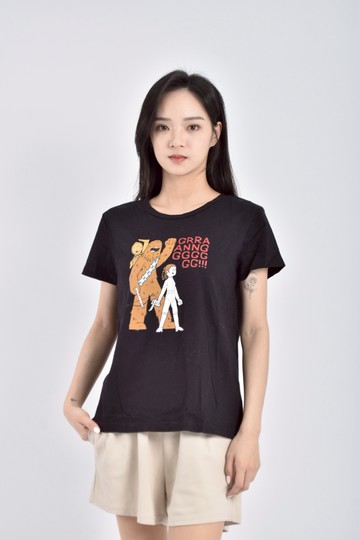 (S) net棉質純棉印花黑色短袖上衣