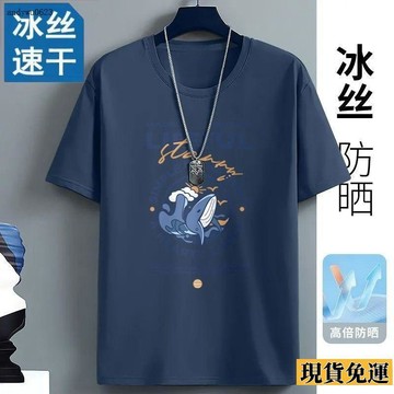 🌟全場免運🌟 冰絲  短袖  男士 夏季 新款透氣網眼大碼帥氣半袖寬鬆體恤衫體恤 上衣