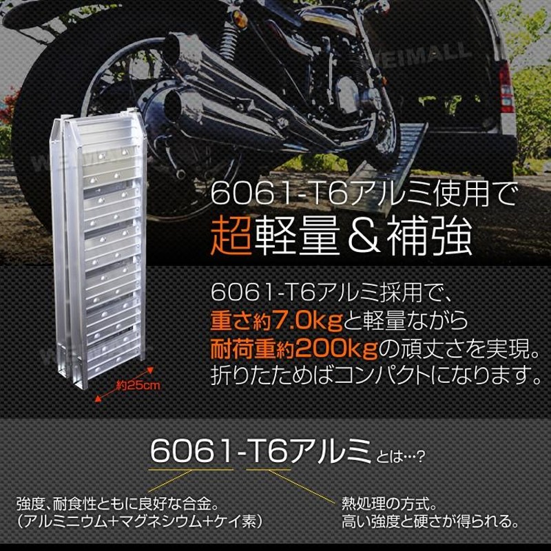 アルミラダーレール二本セットハーレーバイク車キャンプ