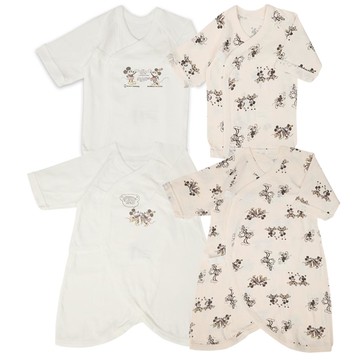 akachan honpo - 新生兒內衣4件組-米奇、米妮-淺卡其色 (50~60cm)