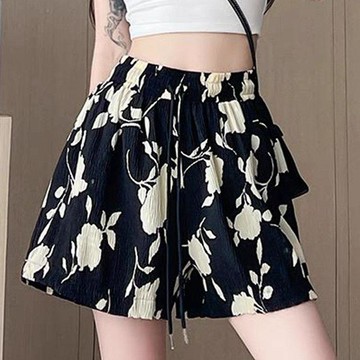薄款短褲 印花闊腿褲 夏季短褲女 通勤透氣短褲 沙灘短褲 高腰顯瘦短褲 寬鬆短褲 闊腿短褲 休閒短褲 短褲女