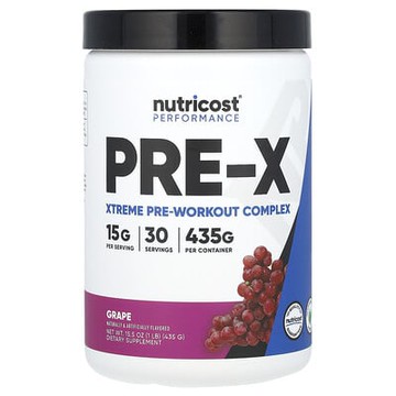 Nutricost, 表現，PRE-X，Xtreme 訓練前複合物，葡萄味，1 磅（435 克）