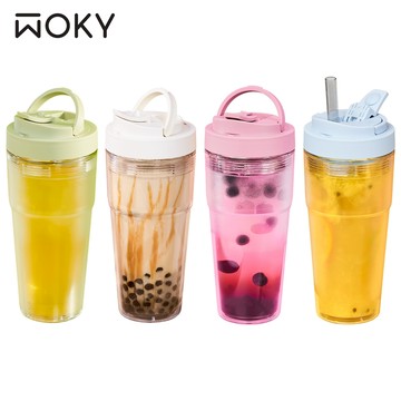 【WOKY 沃廚】雙層純透ECOZEN®渾圓杯750ml 又又杯 (升級版洩壓解鎖蓋)附彈跳粗吸管