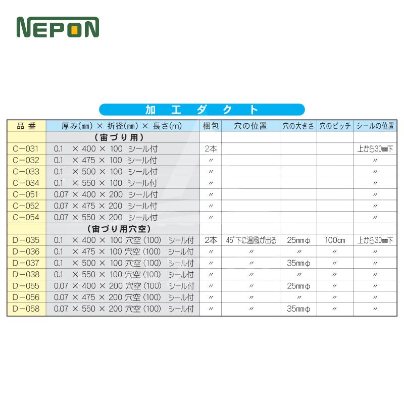 ネポン パワーダクト 宙づり用 穴無し 厚みx折径x長さ 0.07mmx550mmx200m 加工ダクト C-054