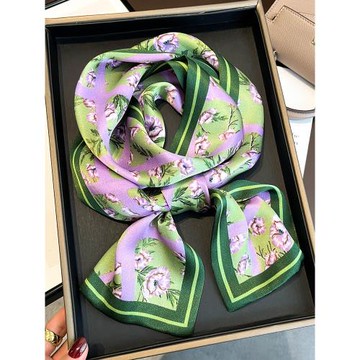日系紫色碎花真絲飄帶桑蠶絲絲巾女細窄長條絲帶絲綢圍巾復古發帶
