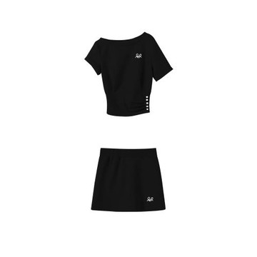 韓系高級感運動服套裝女夏季顯瘦時尚減齡露肩短袖短裙休閑兩件套