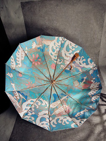 鏡花緣中國風漢服復古風國潮竹桿長柄傘全自動雙層黑膠遮陽傘