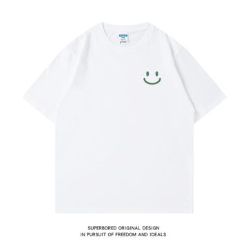 夏季潮牌簡約笑臉印花短袖白色t恤男學生情侶裝打底衫半袖體恤