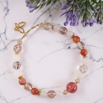 Six Cats 天然礦石 兔毛 彩髮晶 設計款 招財 祈福 彈性手鍊 禮物