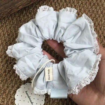 髮圈 髮線圈 無痕髮圈淡藍蕾絲花邊設計大腸圈簡約百搭扎高馬尾頭繩布藝高彈力發繩頭飾彈性髮圈 小髮圈 髮飾 綁髮繩 髮束