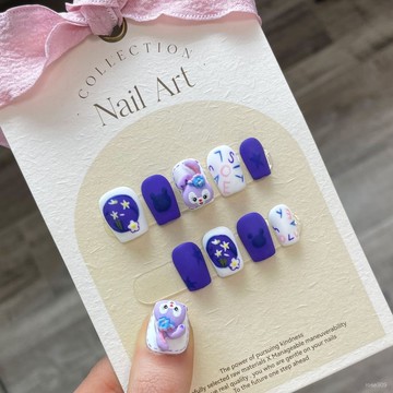 💟加一手工甲💅🏻【純手工實拍】春係星黛露磨砂紫小花純手工穿戴甲美甲可拆卸假指純手工穿戴甲 XRWB